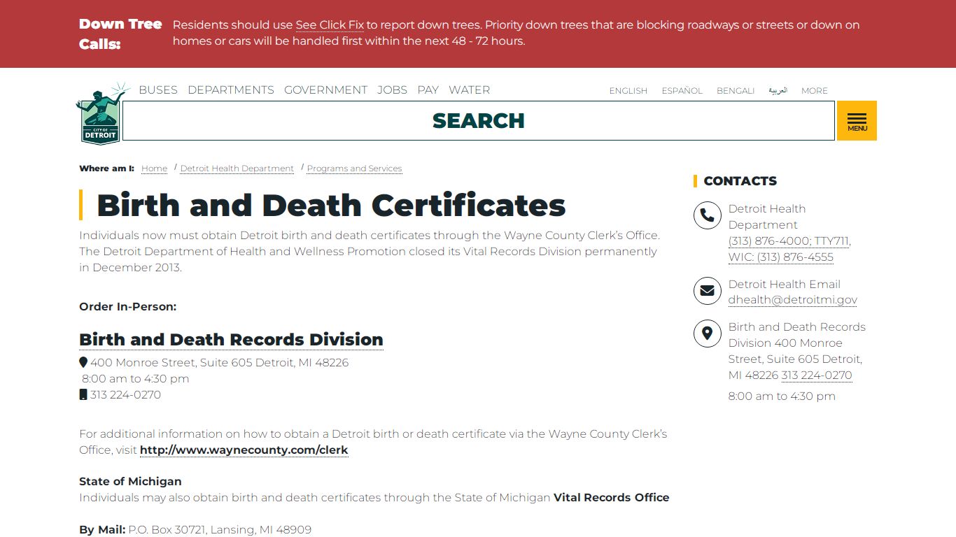 Birth and Death Certificates | City of Detroit